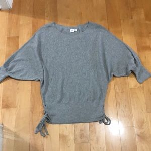GAP Sweater. 60% cotton. Criss cross ties on each side. Like new. Grey